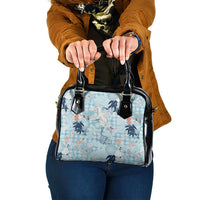 Blue Palaka Crane and Flowers Shoulder Handbag Japan Heritage Spirit - Polynesian Pride