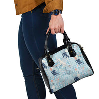 Blue Palaka Crane and Flowers Shoulder Handbag Japan Heritage Spirit - Polynesian Pride