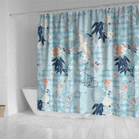 Blue Palaka Crane and Flowers Shower Curtain Japan Heritage Spirit LT9 - Polynesian Pride