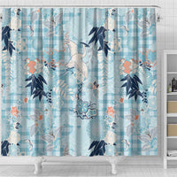 Blue Palaka Crane and Flowers Shower Curtain Japan Heritage Spirit LT9 - Polynesian Pride