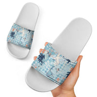 Blue Palaka Crane and Flowers Slide Sandals Japan Heritage Spirit LT9 - Polynesian Pride