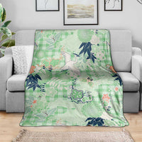 Green Palaka Crane and Flowers Blanket Japan Heritage Spirit LT9 - Polynesian Pride