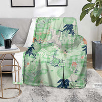 Green Palaka Crane and Flowers Blanket Japan Heritage Spirit LT9 - Polynesian Pride