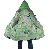 Green Palaka Crane and Flowers Cloak Japan Heritage Spirit LT9 Unisex Green - Polynesian Pride