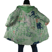 Green Palaka Crane and Flowers Cloak Japan Heritage Spirit LT9 - Polynesian Pride