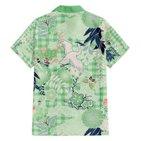 Green Palaka Crane and Flowers Family Matching Puletasi and Hawaiian Shirt Japan Heritage Spirit LT9 - Polynesian Pride