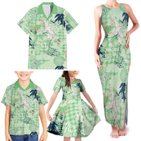 Green Palaka Crane and Flowers Family Matching Tank Maxi Dress and Hawaiian Shirt Japan Heritage Spirit LT9 - Polynesian Pride