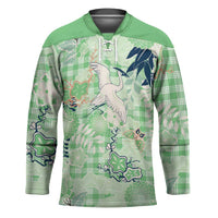 Green Palaka Crane and Flowers Hockey Jersey Japan Heritage Spirit - Polynesian Pride