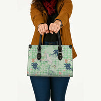 Green Palaka Crane and Flowers Leather Bag Japan Heritage Spirit - Polynesian Pride
