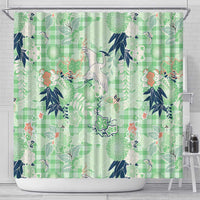 Green Palaka Crane and Flowers Shower Curtain Japan Heritage Spirit LT9 - Polynesian Pride