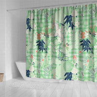 Green Palaka Crane and Flowers Shower Curtain Japan Heritage Spirit LT9 - Polynesian Pride