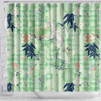 Green Palaka Crane and Flowers Shower Curtain Japan Heritage Spirit LT9 - Polynesian Pride