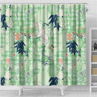 Green Palaka Crane and Flowers Shower Curtain Japan Heritage Spirit LT9 - Polynesian Pride
