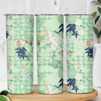 Green Palaka Crane and Flowers Skinny Tumbler Japan Heritage Spirit LT9 - Polynesian Pride