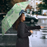 Green Palaka Crane and Flowers Umbrella Japan Heritage Spirit - Polynesian Pride