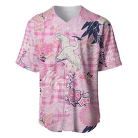 Pink Palaka Crane and Flowers Baseball Jersey Japan Heritage Spirit LT9 Pink - Polynesian Pride