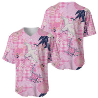 Pink Palaka Crane and Flowers Baseball Jersey Japan Heritage Spirit LT9 - Polynesian Pride