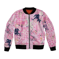 Pink Palaka Crane and Flowers Bomber Jacket Japan Heritage Spirit LT9 Unisex Pink - Polynesian Pride