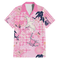 Pink Palaka Crane and Flowers Family Matching Mermaid Dress and Hawaiian Shirt Japan Heritage Spirit LT9 Dad's Shirt - Short Sleeve Pink - Polynesian Pride