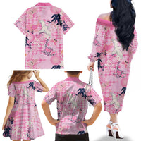 Pink Palaka Crane and Flowers Family Matching Off The Shoulder Long Sleeve Dress and Hawaiian Shirt Japan Heritage Spirit LT9 - Polynesian Pride
