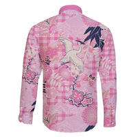 Pink Palaka Crane and Flowers Family Matching Off The Shoulder Long Sleeve Dress and Hawaiian Shirt Japan Heritage Spirit LT9 - Polynesian Pride