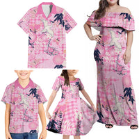 Pink Palaka Crane and Flowers Family Matching Off Shoulder Maxi Dress and Hawaiian Shirt Japan Heritage Spirit LT9 - Polynesian Pride