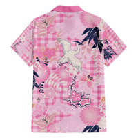 Pink Palaka Crane and Flowers Family Matching Off Shoulder Maxi Dress and Hawaiian Shirt Japan Heritage Spirit LT9 - Polynesian Pride