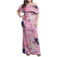 Pink Palaka Crane and Flowers Family Matching Off Shoulder Maxi Dress and Hawaiian Shirt Japan Heritage Spirit LT9 Mom's Dress Pink - Polynesian Pride