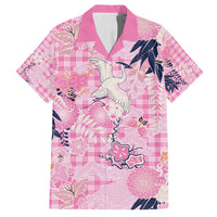 Pink Palaka Crane and Flowers Family Matching Off Shoulder Short Dress and Hawaiian Shirt Japan Heritage Spirit LT9 Dad's Shirt - Short Sleeve Pink - Polynesian Pride