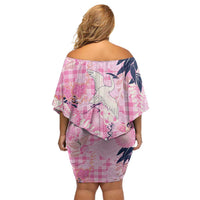 Pink Palaka Crane and Flowers Family Matching Off Shoulder Short Dress and Hawaiian Shirt Japan Heritage Spirit LT9 - Polynesian Pride