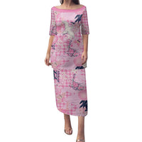 Pink Palaka Crane and Flowers Family Matching Puletasi and Hawaiian Shirt Japan Heritage Spirit LT9 Mom's Dress Pink - Polynesian Pride