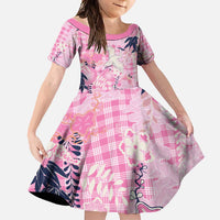 Pink Palaka Crane and Flowers Family Matching Short Sleeve Bodycon Dress and Hawaiian Shirt Japan Heritage Spirit LT9 Daughter's Dress Pink - Polynesian Pride