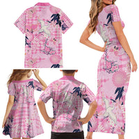 Pink Palaka Crane and Flowers Family Matching Short Sleeve Bodycon Dress and Hawaiian Shirt Japan Heritage Spirit LT9 - Polynesian Pride