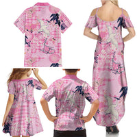 Pink Palaka Crane and Flowers Family Matching Summer Maxi Dress and Hawaiian Shirt Japan Heritage Spirit LT9 - Polynesian Pride