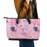 Pink Palaka Crane and Flowers Leather Tote Bag Japan Heritage Spirit LT9 - Polynesian Pride