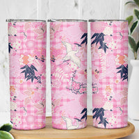 Pink Palaka Crane and Flowers Skinny Tumbler Japan Heritage Spirit LT9 - Polynesian Pride