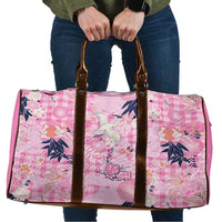 Pink Palaka Crane and Flowers Travel Bag Japan Heritage Spirit - Polynesian Pride
