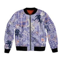 Purple Palaka Crane and Flowers Bomber Jacket Japan Heritage Spirit LT9 Unisex Purple - Polynesian Pride