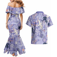 Purple Palaka Crane and Flowers Couples Matching Mermaid Dress and Hawaiian Shirt Japan Heritage Spirit LT9 - Polynesian Pride