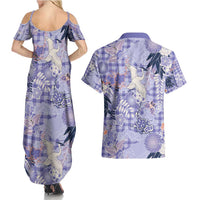Purple Palaka Crane and Flowers Couples Matching Summer Maxi Dress and Hawaiian Shirt Japan Heritage Spirit LT9 - Polynesian Pride