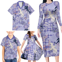 Purple Palaka Crane and Flowers Family Matching Long Sleeve Bodycon Dress and Hawaiian Shirt Japan Heritage Spirit LT9 - Polynesian Pride