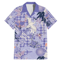 Purple Palaka Crane and Flowers Family Matching Mermaid Dress and Hawaiian Shirt Japan Heritage Spirit LT9 Dad's Shirt - Short Sleeve Purple - Polynesian Pride