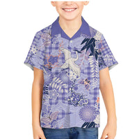 Purple Palaka Crane and Flowers Family Matching Mermaid Dress and Hawaiian Shirt Japan Heritage Spirit LT9 Son's Shirt Purple - Polynesian Pride