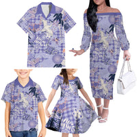 Purple Palaka Crane and Flowers Family Matching Off The Shoulder Long Sleeve Dress and Hawaiian Shirt Japan Heritage Spirit LT9 - Polynesian Pride