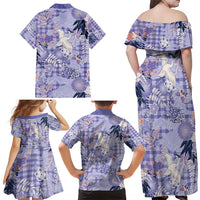 Purple Palaka Crane and Flowers Family Matching Off Shoulder Maxi Dress and Hawaiian Shirt Japan Heritage Spirit LT9 - Polynesian Pride