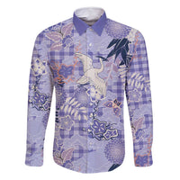 Purple Palaka Crane and Flowers Family Matching Off Shoulder Short Dress and Hawaiian Shirt Japan Heritage Spirit LT9 Dad's Shirt - Long Sleeve Purple - Polynesian Pride