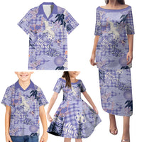 Purple Palaka Crane and Flowers Family Matching Puletasi and Hawaiian Shirt Japan Heritage Spirit LT9 - Polynesian Pride
