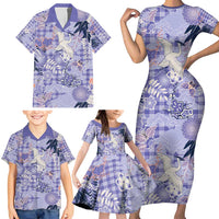 Purple Palaka Crane and Flowers Family Matching Short Sleeve Bodycon Dress and Hawaiian Shirt Japan Heritage Spirit LT9 - Polynesian Pride
