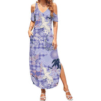 Purple Palaka Crane and Flowers Family Matching Summer Maxi Dress and Hawaiian Shirt Japan Heritage Spirit LT9 Mom's Dress Purple - Polynesian Pride