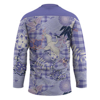 Purple Palaka Crane and Flowers Hockey Jersey Japan Heritage Spirit - Polynesian Pride